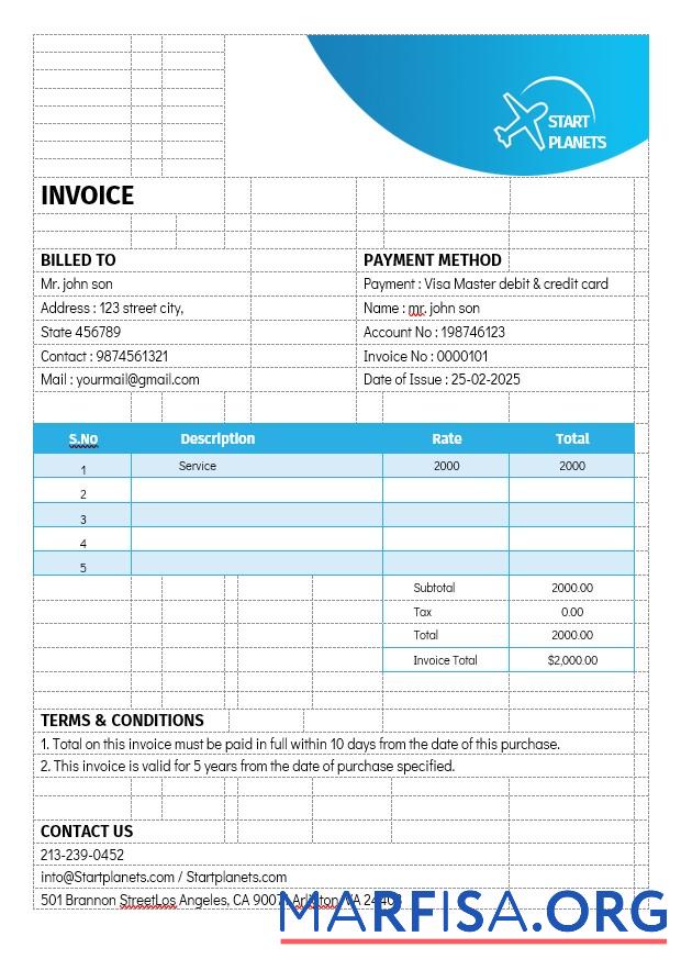 Downloadable Airlines Aviation Services Invoice Template